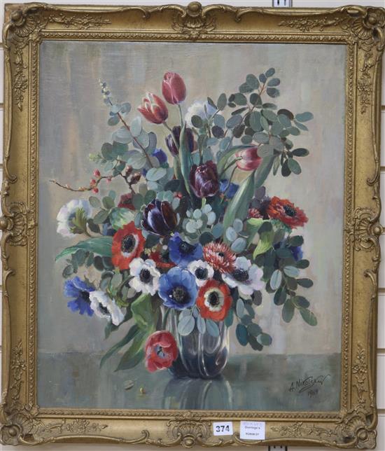 A. Nikolsky Still life of flowers 60 x 49.5cm.